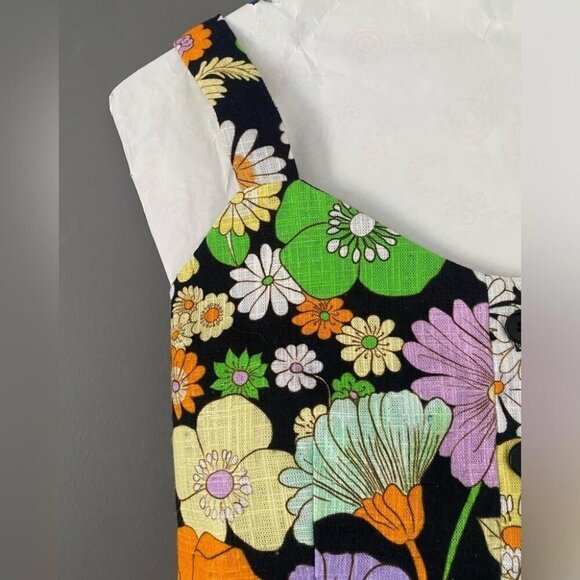 Maje 60s Mod Floral Crop Top Retro Psychedelic Daisy Print Bustier - Picture 5 of 13